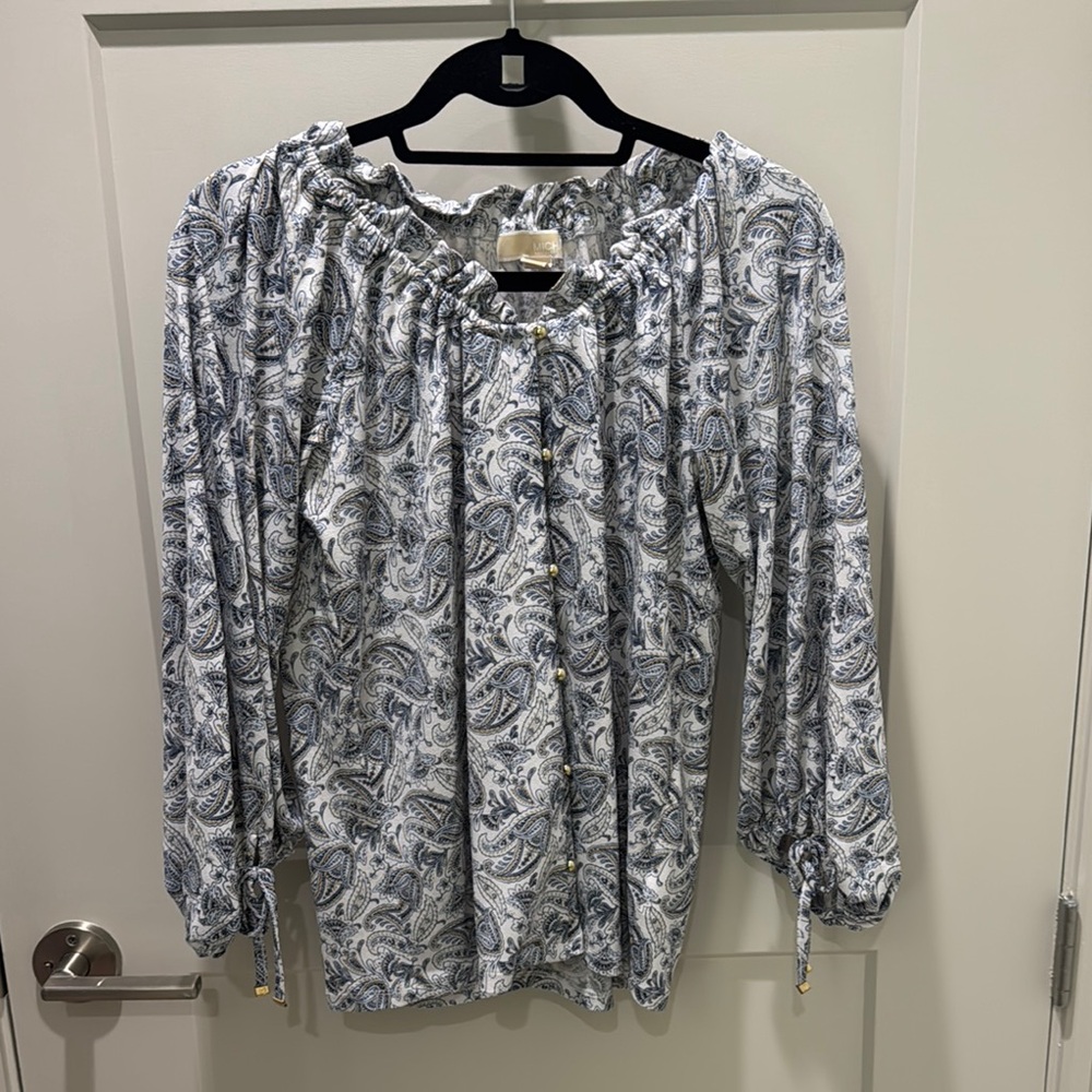 Michael Kors Silver Ruched 3/4 Sleeve Blouse